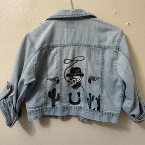 Women’s medium hand painted cropped denim jacket